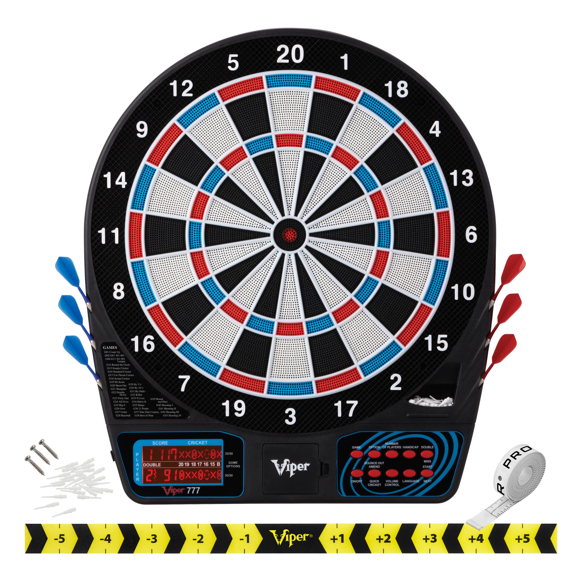 Viper 777 Electronic Dartboard, Metropolitan Cinnamon Cabinet, Throw Line Marker & Shadow Buster Dartboard Light Bundle
