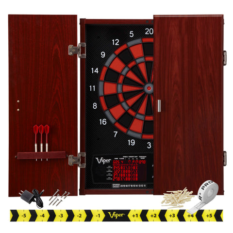 Image of Viper Neptune Electronic Dartboard, "The Bull Starts Here" Throw Line Marker, Blazer 16g Soft Tip Darts, Dart Tip Remover Tool & Tufflex II Black Dart Tips