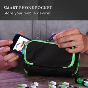 Casemaster Plazma Pro Dart Case Black with Green Zipper and Phone Pocket