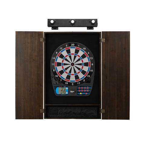 Image of Viper 787 Electronic Dartboard, Metropolitan Espresso Cabinet & Shadow Buster Dartboard Light Bundle