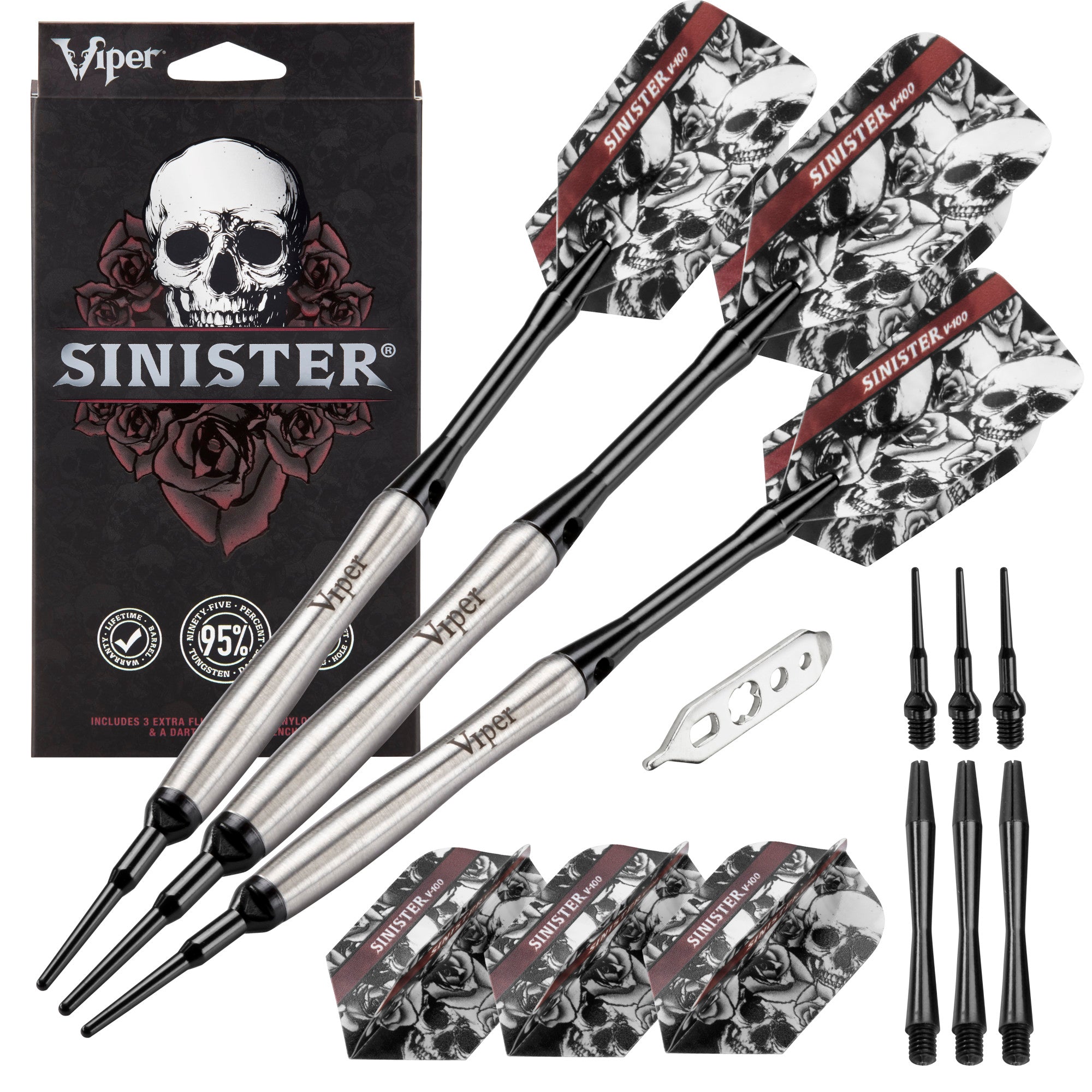Viper Sinister Tungsten Darts Soft Tip Darts Tapered Barrel 18 Grams and Casemaster Deluxe Pink Nylon Case