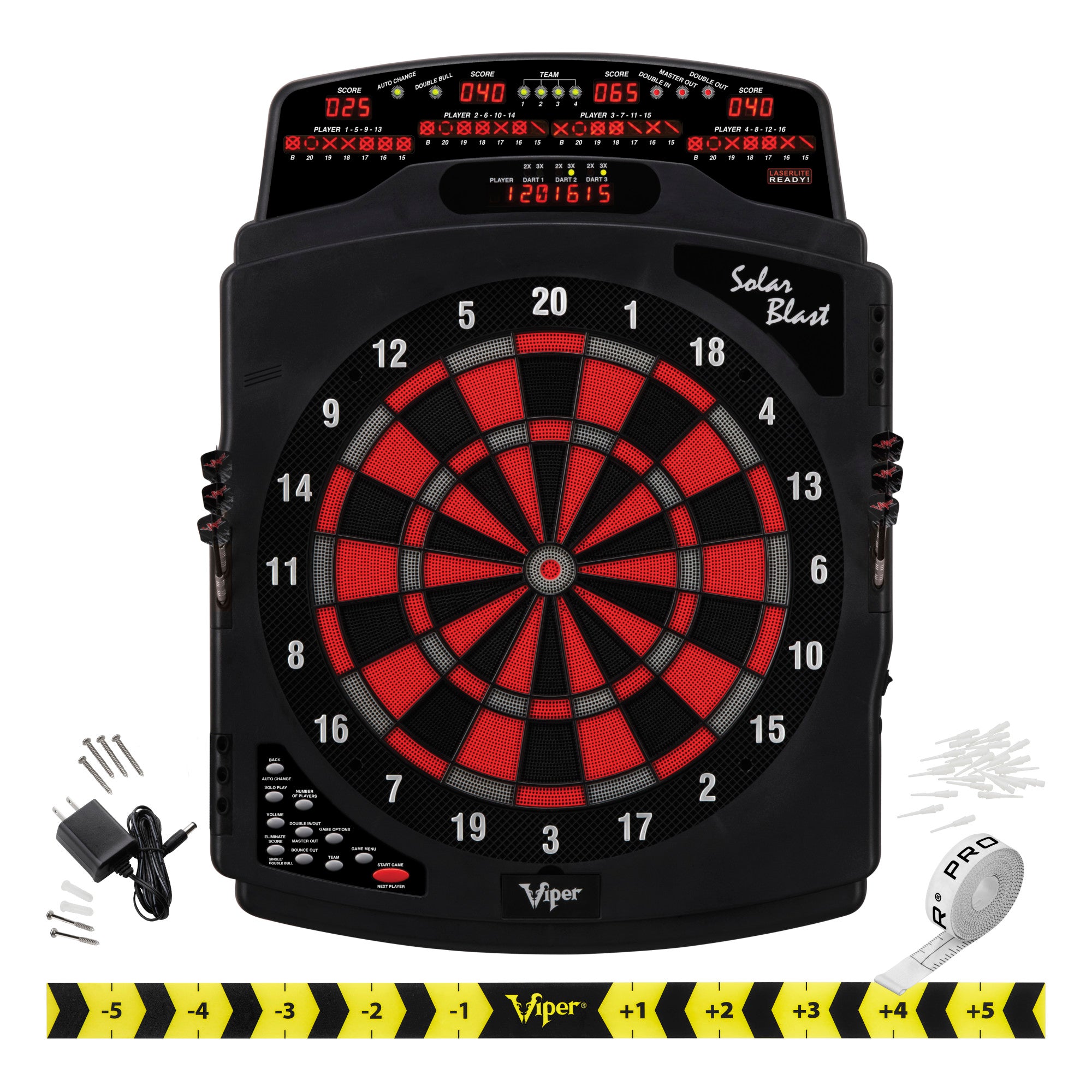 Viper Solar Blast Electronic Dartboard, Metropolitan Espresso Cabinet, Laser Throw Line & Shadow Buster Dartboard Light Bundle