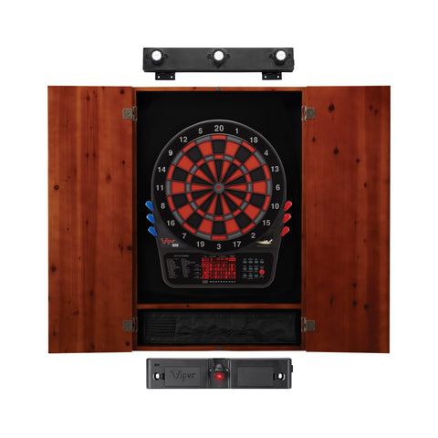 Image of Viper 800 Electronic Dartboard, Metropolitan Cinnamon Cabinet, Laser Throw Line & Shadow Buster Dartboard Light Bundle