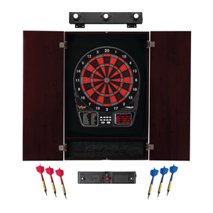Viper 797 Electronic Dartboard, Metropolitan Mahogany Cabinet, Laser Throw Line Marker & Shadow Buster Dartboard Lights