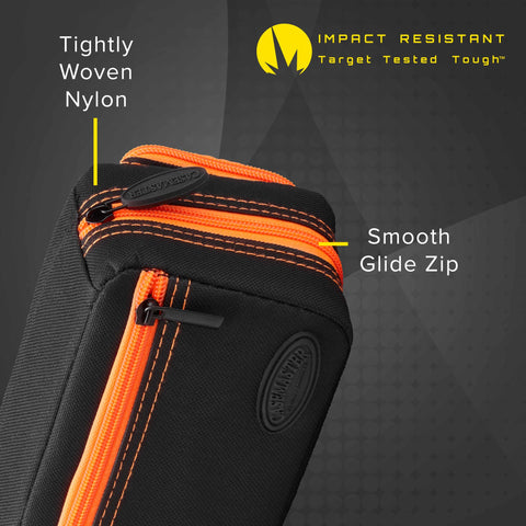 Image of Casemaster Plazma Pro Dart Case Black with Orange Zipper and Phone Pocket