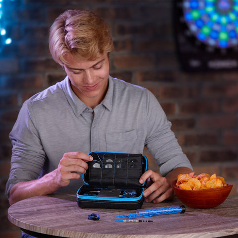 Image of Casemaster Plazma Pro Dart Case Black with Blue Zipper and Phone Pocket