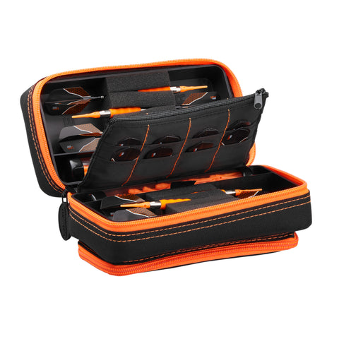 Image of Casemaster Plazma Pro Dart Case Black with Orange Zipper and Phone Pocket