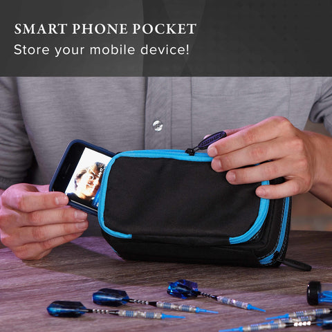 Image of Casemaster Plazma Pro Dart Case Black with Blue Zipper and Phone Pocket
