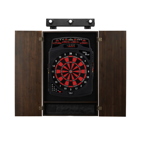 Image of Viper Solar Blast Electronic Dartboard, Metropolitan Espresso Cabinet & Shadow Buster Dartboard Light Bundle