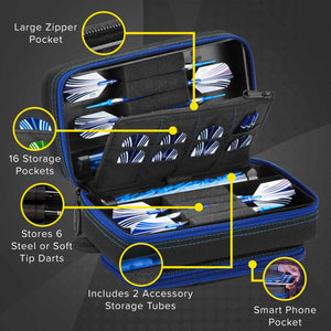 Casemaster Plazma Pro Dart Case Black with Sapphire Zipper and Phone Pocket