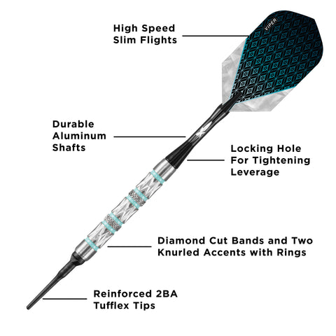Image of Viper Diamond 90% Tungsten Soft Tip Dart Set Turquoise Rings 18 Grams