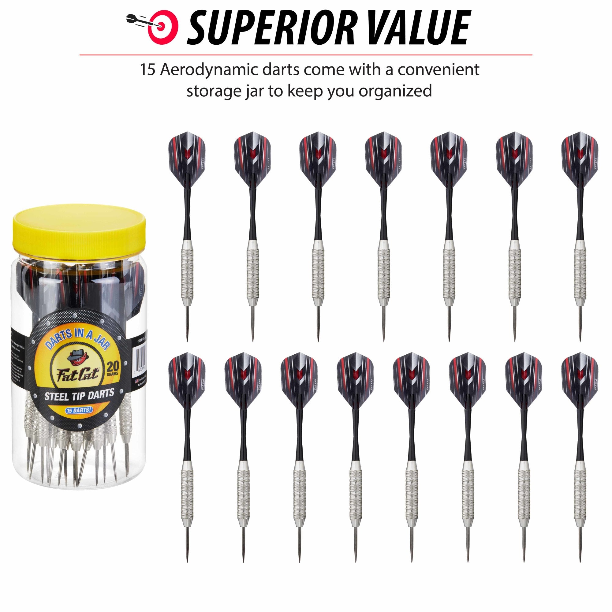 Fat Cat 15 Darts in a Jar Steel Tip 20 Grams