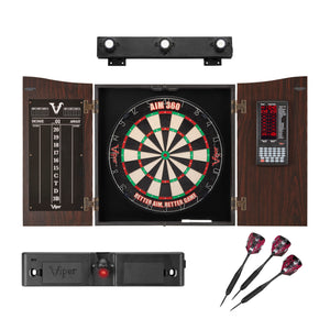Viper Vault Deluxe Dartboard Cabinet with Built-In Pro Score, AIM 360 Dartboard, Laser Throw Line, and Shadow Buster Light