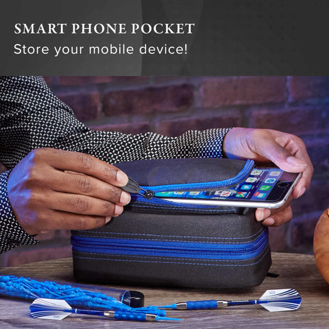 Image of Casemaster Plazma Pro Dart Case Black with Sapphire Zipper and Phone Pocket