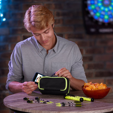 Image of Casemaster Plazma Pro Dart Case Black with Yellow Zipper and Phone Pocket