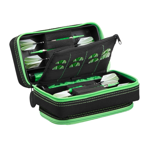 Image of Casemaster Plazma Pro Dart Case Black with Green Zipper and Phone Pocket