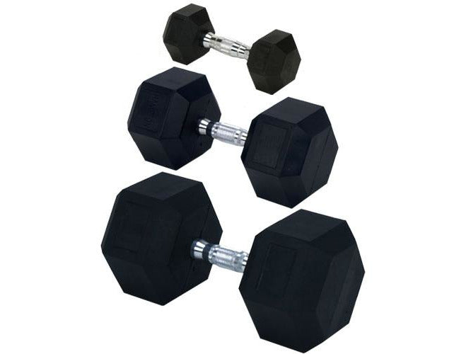 Rubber Encased Solid Hex Dumbbell 55lb - HomeFitPlay