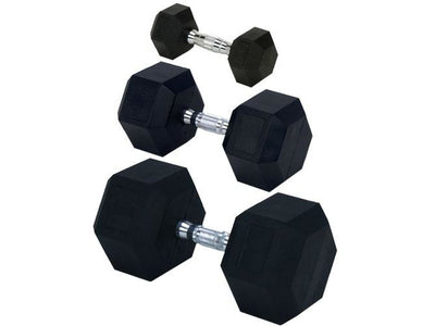 Rubber Encased Solid Hex Dumbbell 70lb - HomeFitPlay