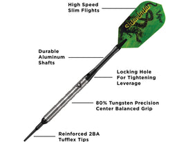 Viper Sidewinder 80% Tungsten Soft Tip Darts Shark Fin Barrel 18 Grams 