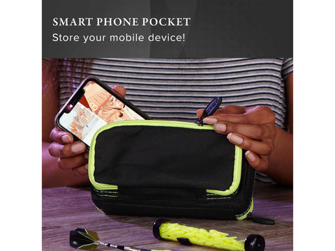 Image of Casemaster Plazma Plus Dart Case Black with Yellow Zipper and Phone Pocket - HomeFitPlay