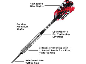 Viper Bully 80% Tungsten Soft Tip Darts 3 Knurled Rings 18 Grams 