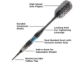 Viper Bobcat Adjustable Soft Tip Darts Blue Rings 16-19 Grams 