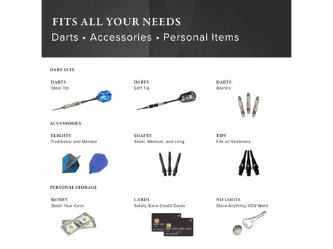 Image of Casemaster Plazma Plus Dart Case Black with Blue Zipper and Phone Pocket - HomeFitPlay