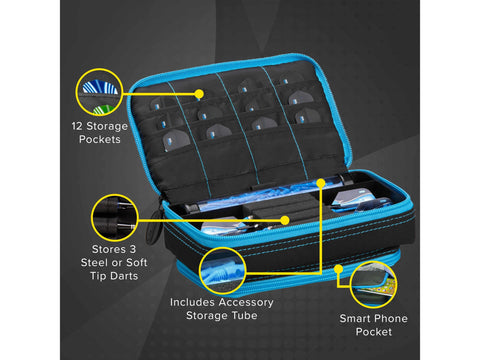 Image of Casemaster Plazma Plus Dart Case Black with Blue Zipper and Phone Pocket - HomeFitPlay