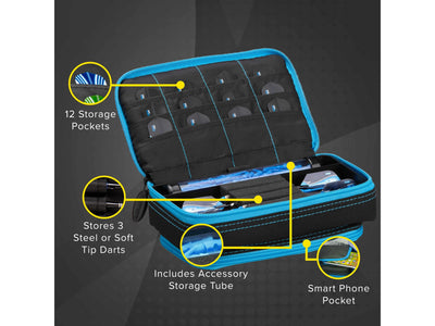 Casemaster Plazma Plus Dart Case Black with Blue Zipper and Phone Pocket - HomeFitPlay