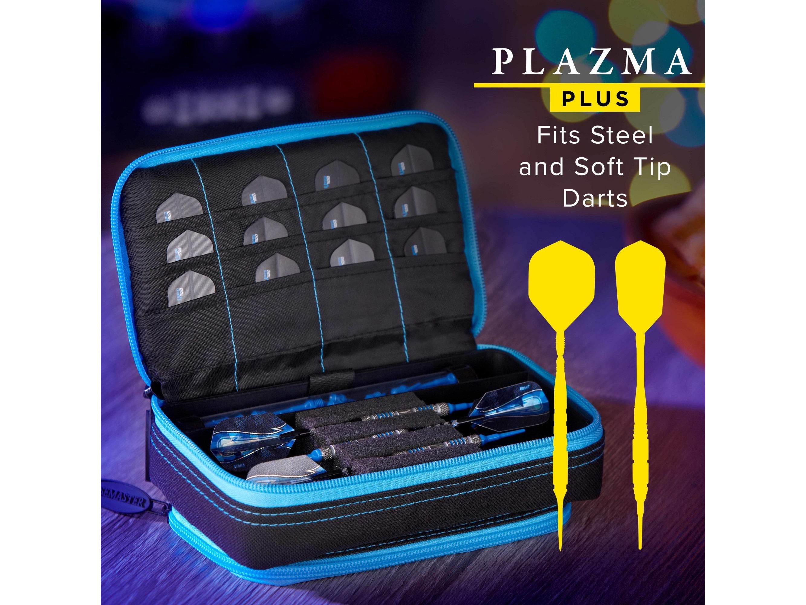 Casemaster Plazma Plus Dart Case Black with Blue Zipper and Phone Pocket - HomeFitPlay