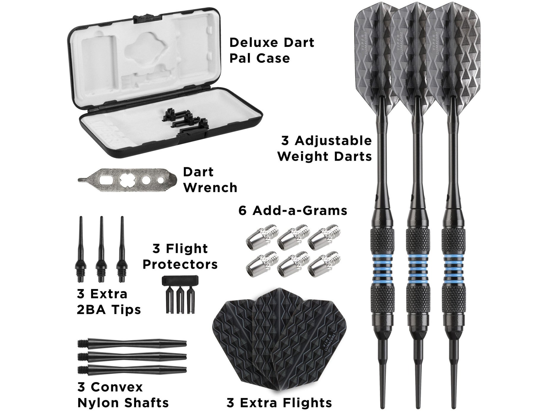 Viper Bobcat Adjustable Soft Tip Darts Blue Rings 16-19 Grams - HomeFitPlay