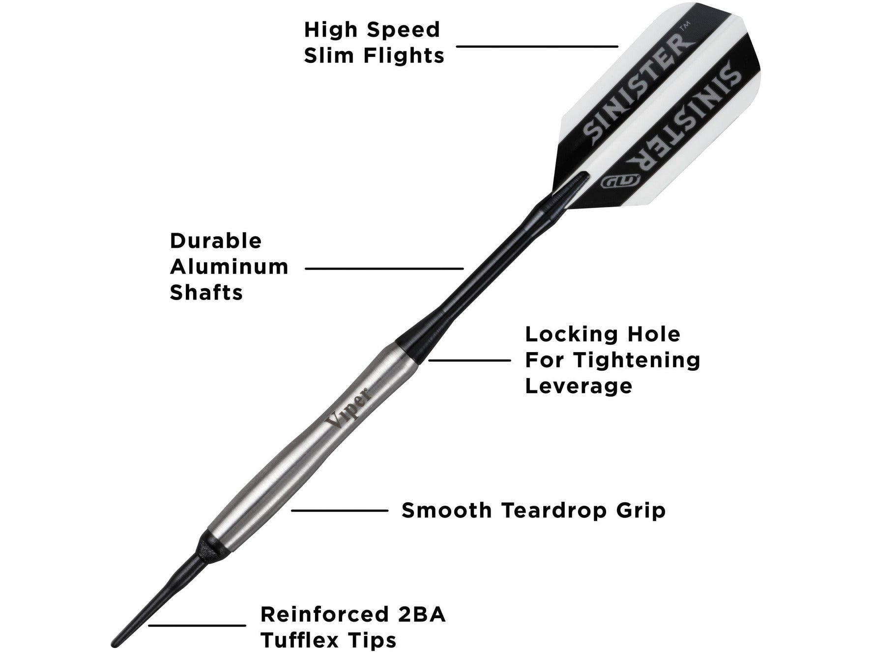 Viper Sinister 95% Tungsten Soft Tip Darts Tapered Barrel 18 Grams - HomeFitPlay