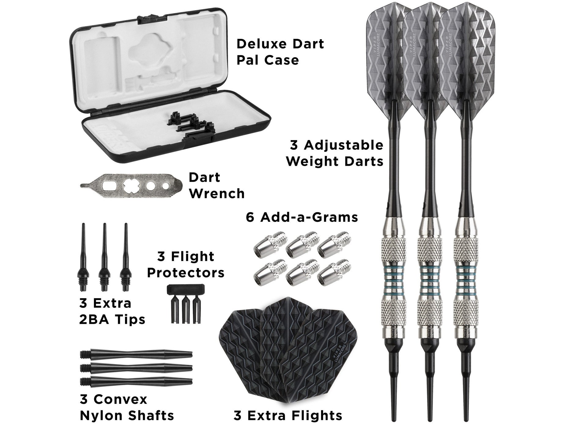 Viper Bobcat Adjustable Soft Tip Darts Green Rings 16-18 Grams - HomeFitPlay