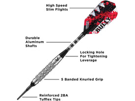 Viper Bully 80% Tungsten Soft Tip Dart Set 5 Knurled Rings 18 Grams 