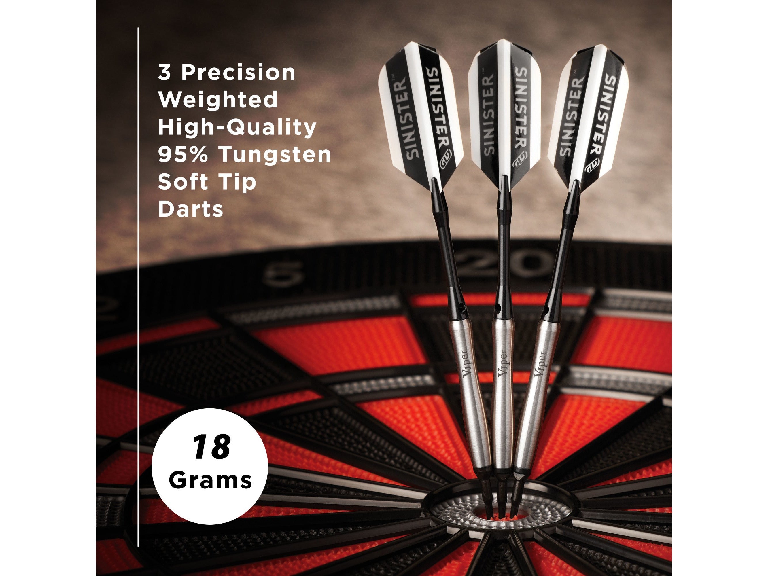 Viper Sinister 95% Tungsten Soft Tip Darts Tapered Barrel 18 Grams - HomeFitPlay