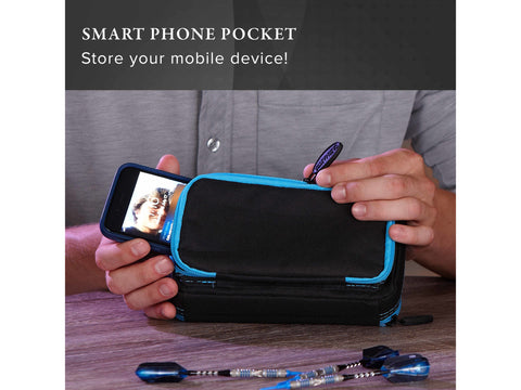 Image of Casemaster Plazma Plus Dart Case Black with Blue Zipper and Phone Pocket - HomeFitPlay
