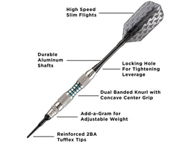 Viper Bobcat Adjustable Soft Tip Darts Green Rings 16-19 Grams 