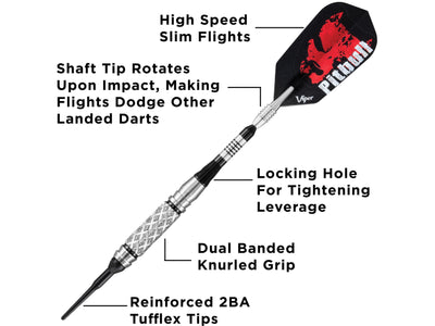 Viper Pitbull 90% Tungsten Soft Tip Darts Diamond Cut and Shark Fin Barrel 18 Grams - HomeFitPlay