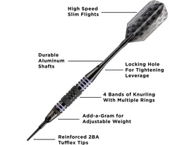 Viper Bobcat Adjustable Soft Tip Darts Purple Rings 16-19 Grams 