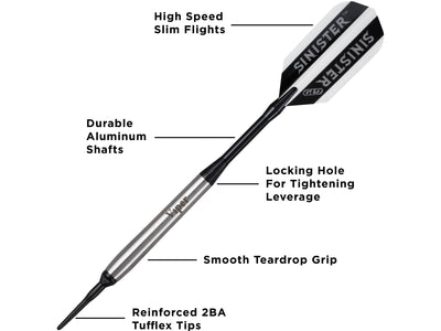 Viper Sinister 95% Tungsten Soft Tip Darts Smooth Barrel 16 Grams - HomeFitPlay